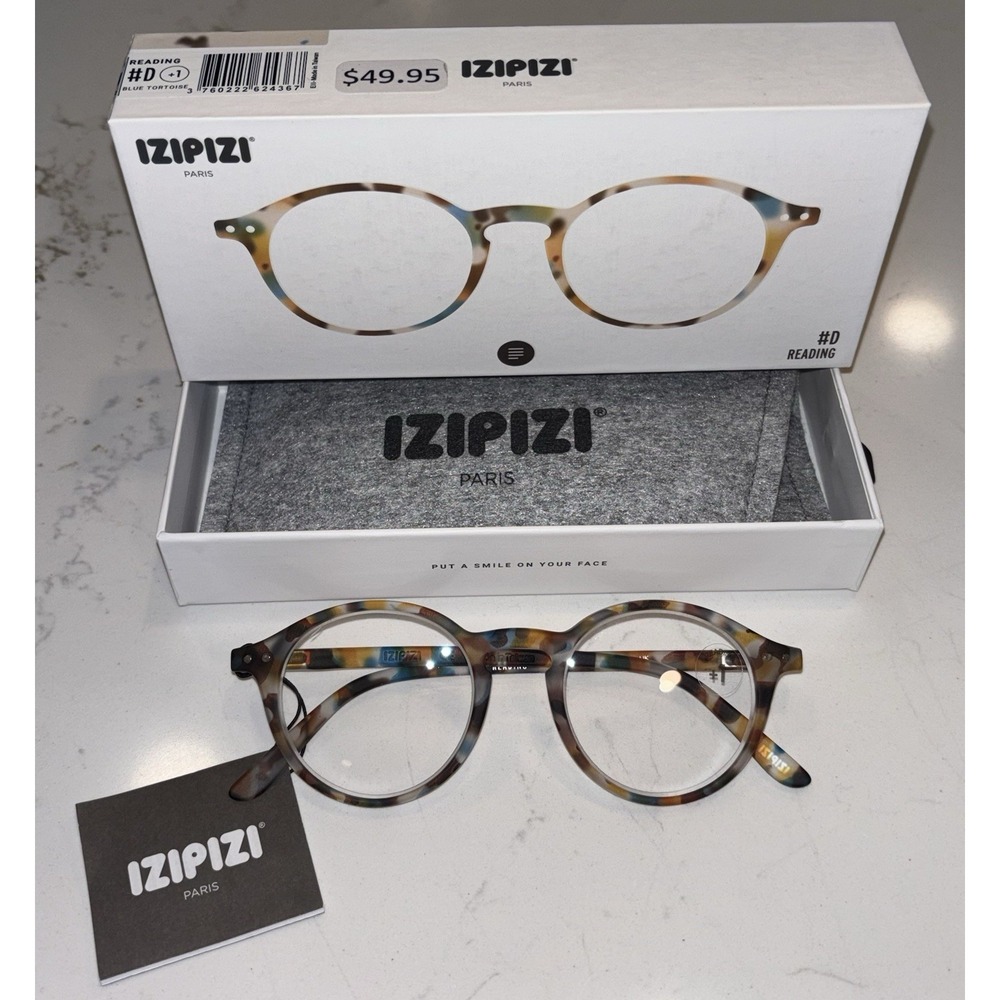 New IZIPIZI READING #D Reading Glasses Women & Men Round 1.0 Blue Tortoise Nib